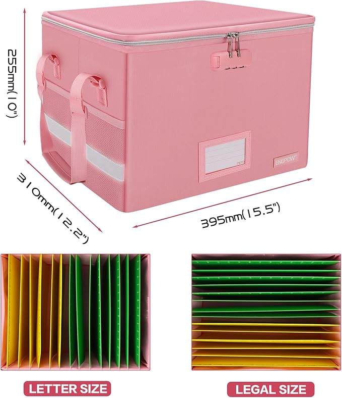 ENGPOW File Box with Lock, Fireproof Document Box with Zipper＆Pockets, - Image 5
