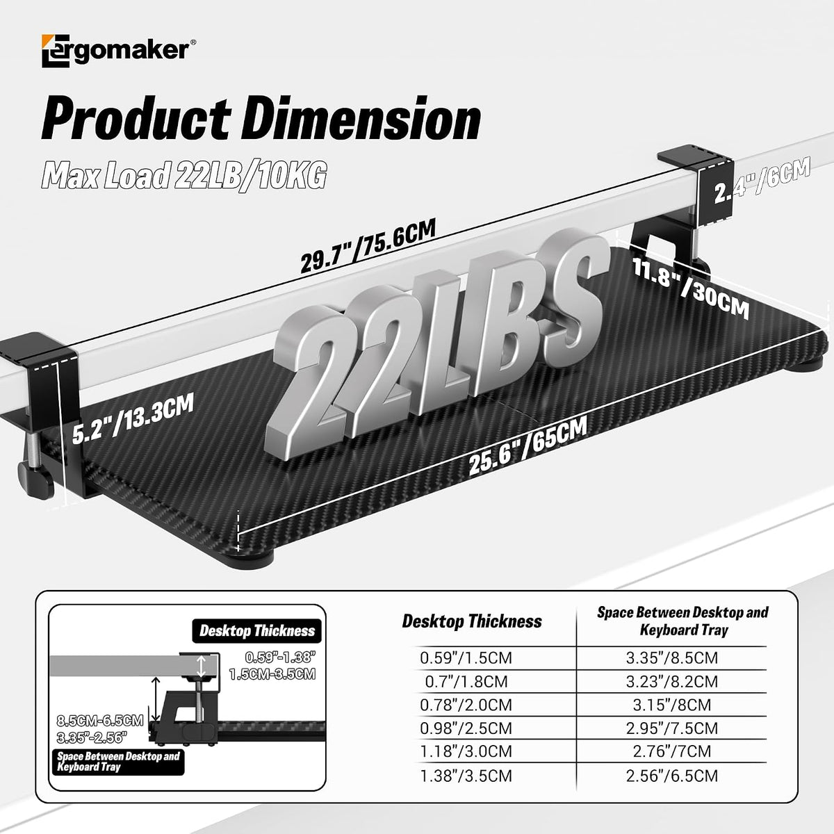 Under Desk Keyboard Tray, Slide-Out Keyboard Drawer with C-Clamp 25.6"x1...