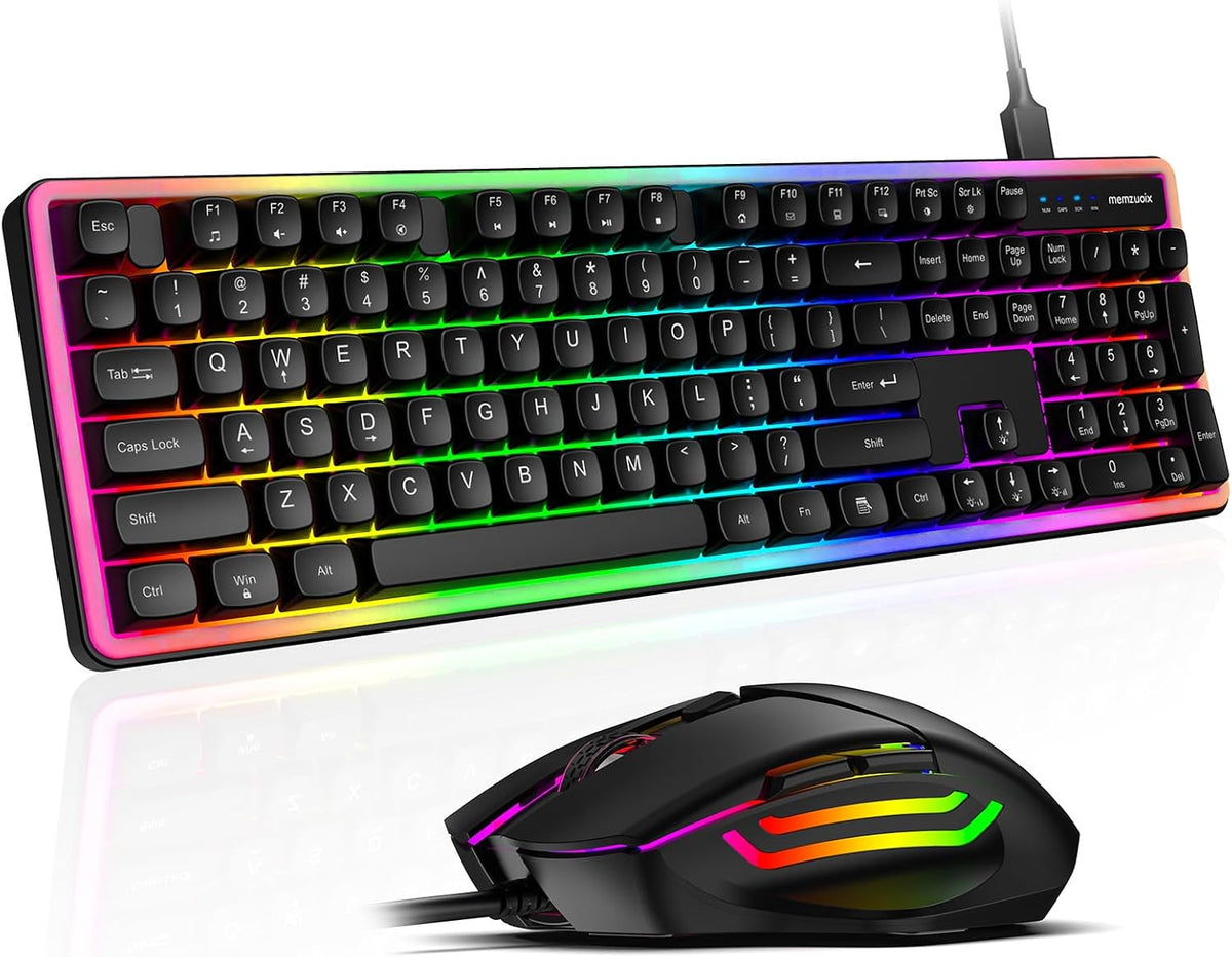 Wired RGB Keyboard and Mouse Combo, Adjustable Rainbow Backlit, 104-Key Full-...