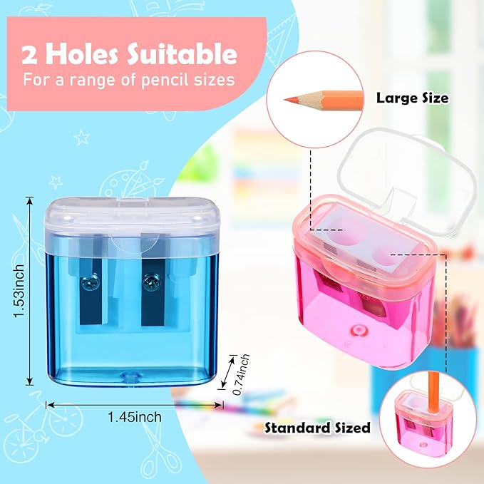 Teling 144 Pcs Manual Pencil Sharpeners Bulk Handheld Dual Holes Pencil - Image 2