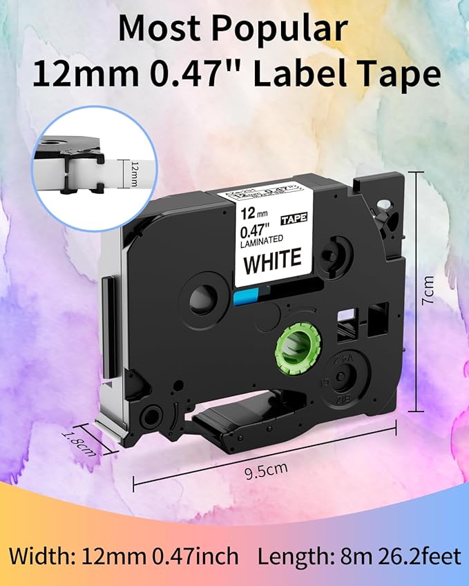 P Touch Label Maker Tape 12mm 0.47 Inch Laminated White/Black/Red/Blue/Yellow - Image 4