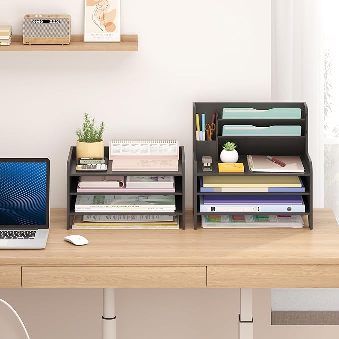 Wisuce Essentials Bamboo Desk Organizer Mail Holder Countertop Letter Tray Wood - Image 2