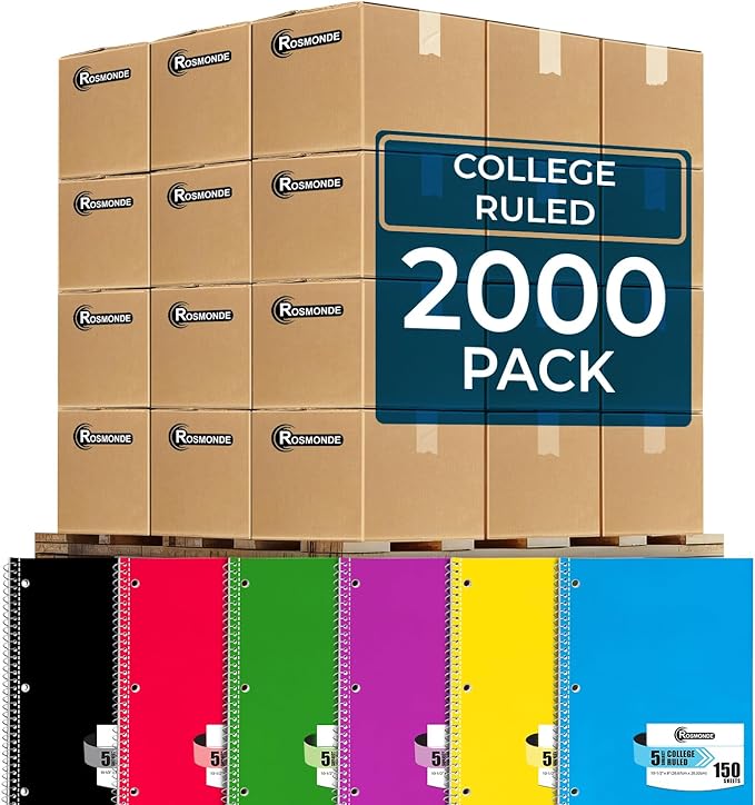 Rosmonde 2000 Packs 5 Subject Notebooks, Spiral Notebook Bulk, College Ruled by Rosmonde