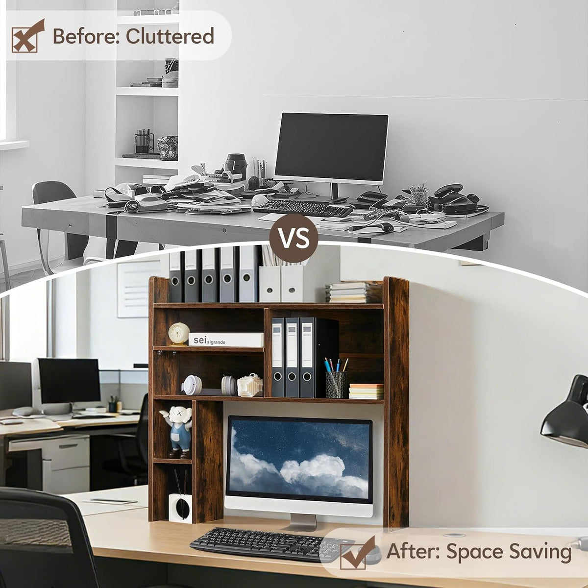 OFCASA Desktop Bookshelf, Countertop Storage Hutch with 7 Shelves for Compute...