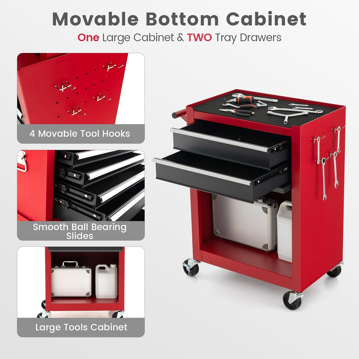ERGOMASTER Rolling Tool Chest Cabinet Big Capacity Storage with Wheels and Lo...