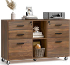 Lateral File Cabinet with Lock, Large Mobile Storage Filing Cabinet with 6 - Image 7