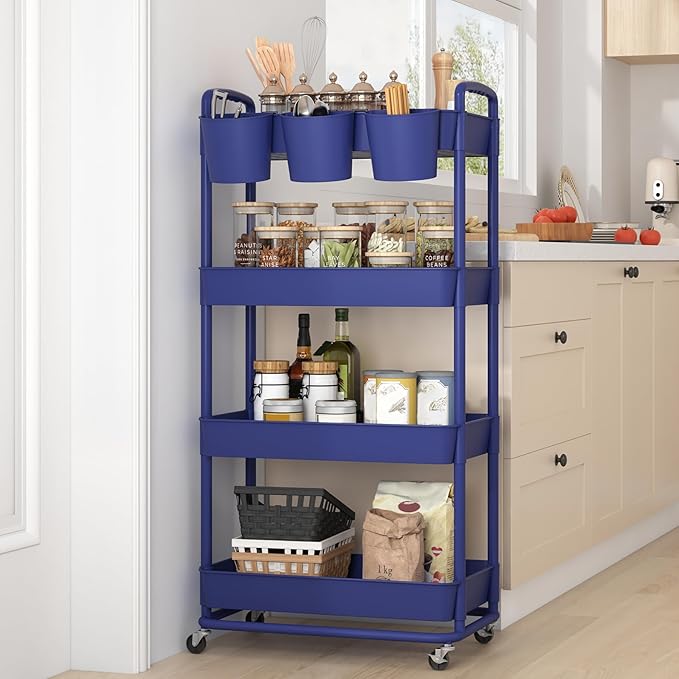 JIUYOTREE 4-Tier Plastic Rolling Storage Cart Utility Cart - Image 6