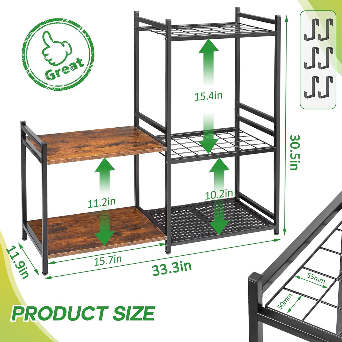 daoutime garage tool organizer with 2-tier wooden shelves, package contents
