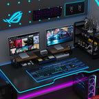 gianotter dual monitor stand riser with drawer and on a desk or shelf