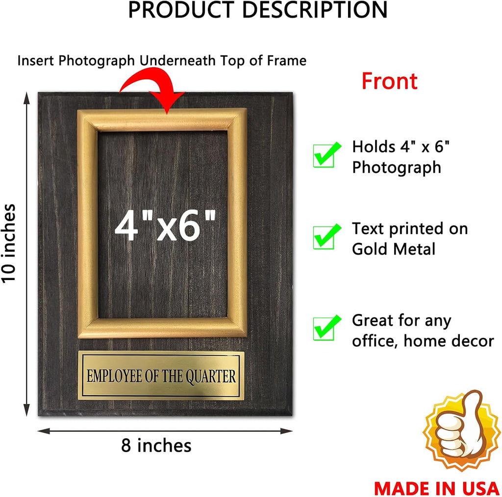 Employee of The Quarter Plaque Award Photo Plaque, Appreciation Plaque for Best Employee, 8"X10" Plaque Holds A 4"X6" Photo Wood Award Plaques for Home, Office or Business Decor