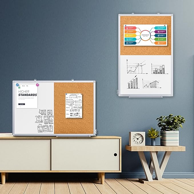 Magnetic White Board and Cork Board Combo, 36 X 24 inches Whiteboard Bulletin - Image 2
