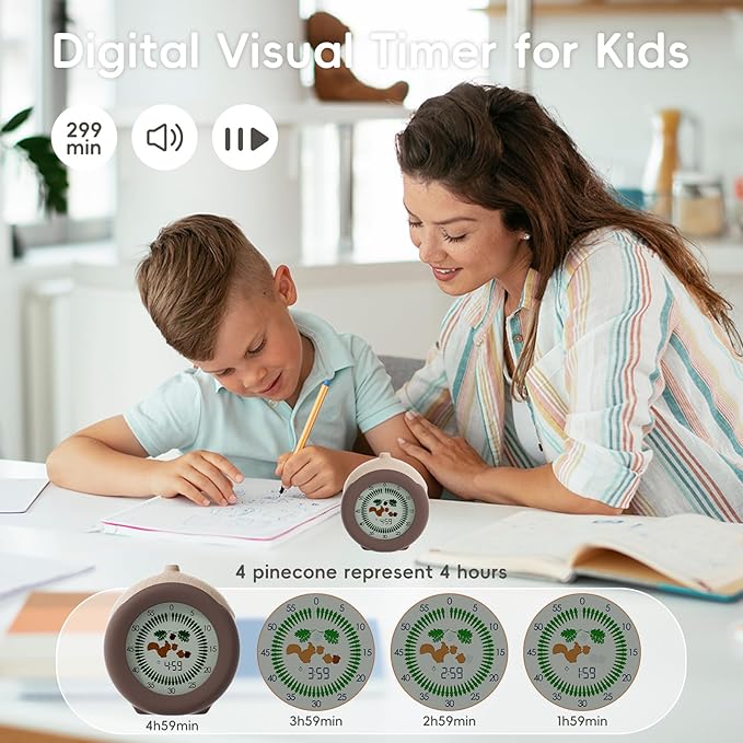 Visual Timer for Kids, 299-Minute Cute Kids Squirrel Timer, ADHD Autism Toddler - Image 2