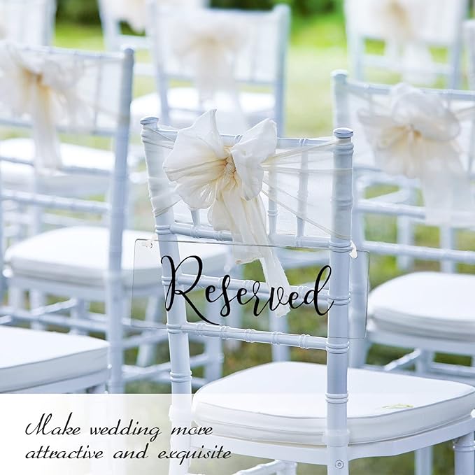 Blulu 6 Pcs Reserved Signs for Wedding Chairs Acrylic Tag Hanging - Image 3