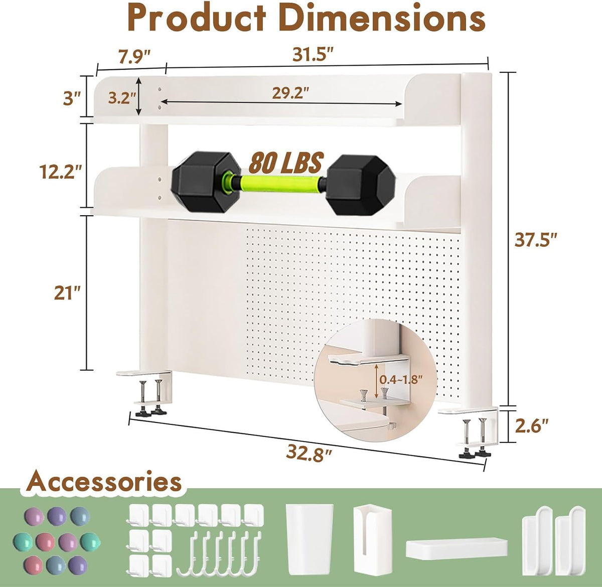 Clamp On Desk Shelf Organizer with Pegboard Desk Hutch Dorm with Storage Book...