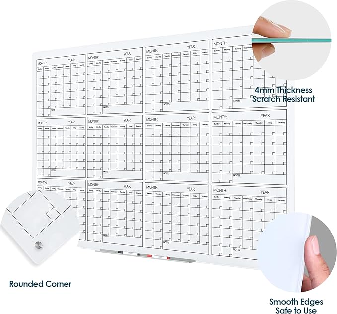 J&J worldwide Glass Whiteboard Yearly Calendar - Image 2