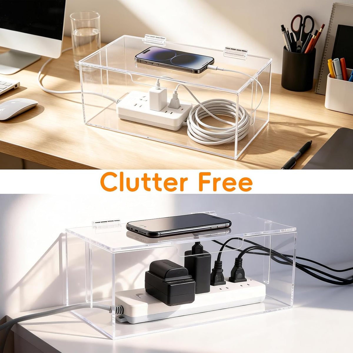 Cable Organizer Storage Box with Lid - Phone Charger Clear Organizer Case for...