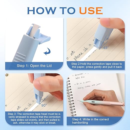 EQUNROY 10 Pcs Correction Tape for Instant Error Fixing, Easy-to-Use Pen-Style - Image 4