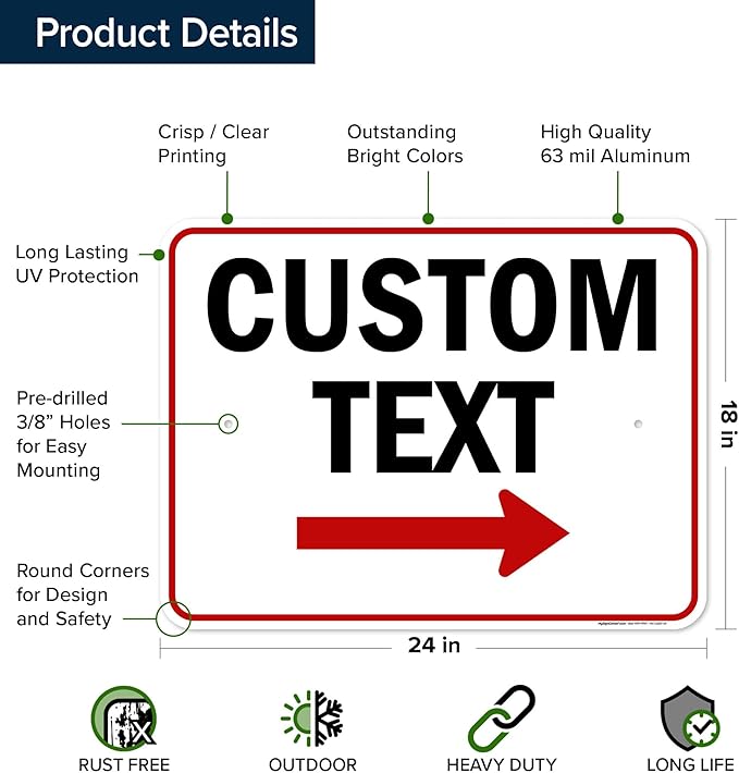 Custom Arrow Directional Sign, Right Arrow, 18x24 Inches, Rust Free .063 - Image 6