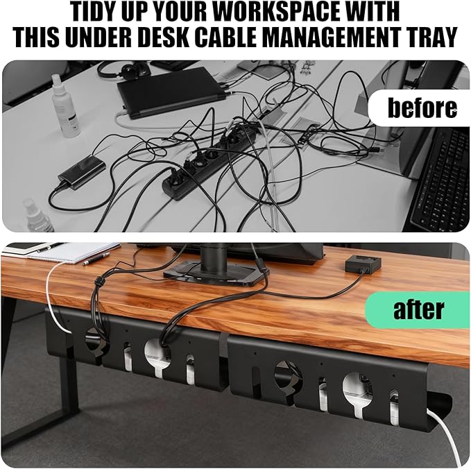 2 Pack Under Desk Cable Management Tray, 16.5" L x 4.7" W x 4.3" H, Wire - Image 7
