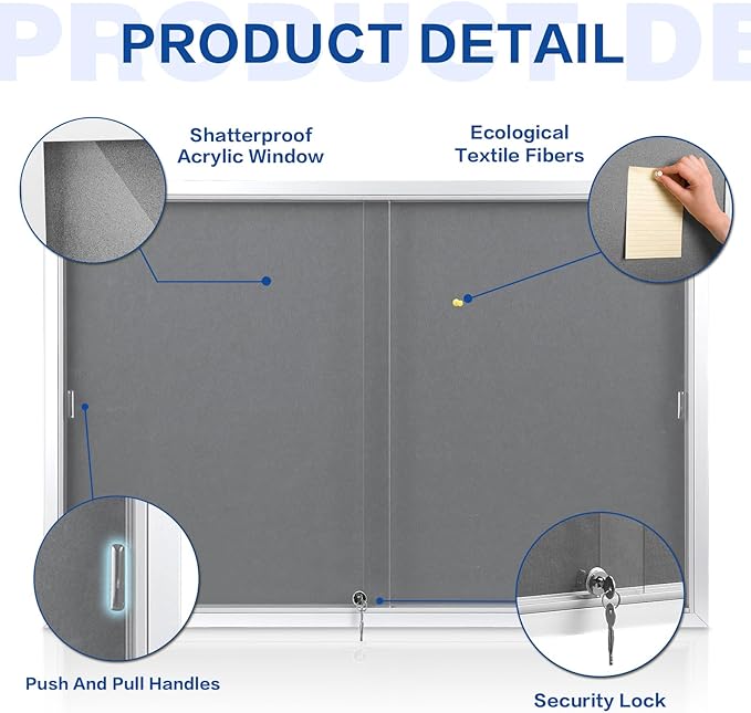 SWANCROWN Glass Enclosed Bulletin Board 48"x32", Locking Message Board - Image 3