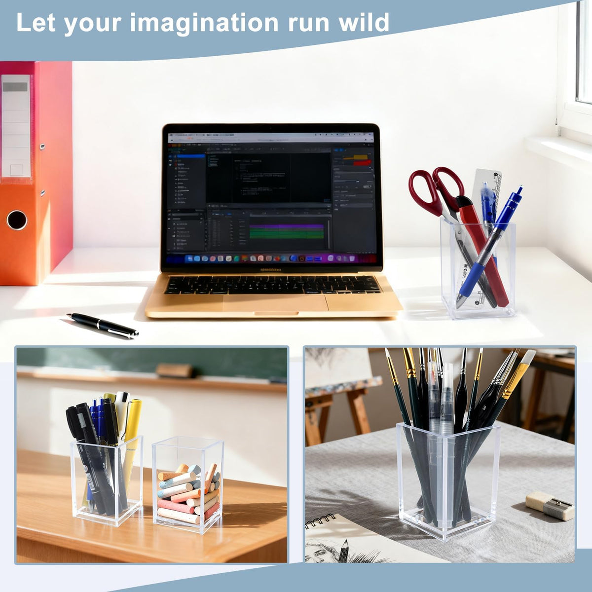 20 Pack Clear Acrylic Pen Holders, Bulk Pencil Cup Desk Organizers