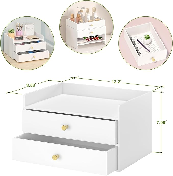 Bamboo Desk Organizer with Drawers Wooden Desktop Storage Drawers - Image 3