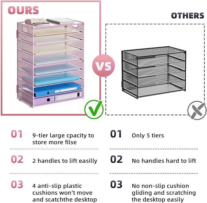 Marbrasse Paper Organizer Letter Tray, 9 Tier Mesh File Organizer - Image 2