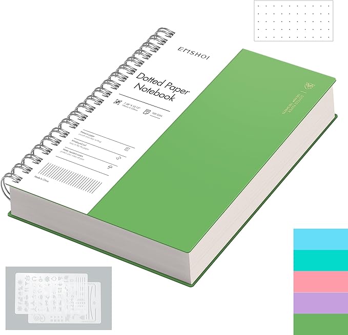 EMSHOI B5 Spiral Dotted Notebook, 7.48"x10.15" Dot Grid Journal, 150 Sheets/300 by EMSHOI