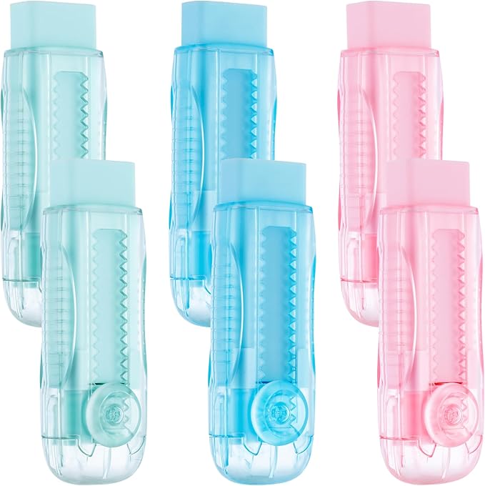 M&G 6 Pack Sliding Retractable Rubber Erasers, Push-Pull Large Pencil Erasers by MG