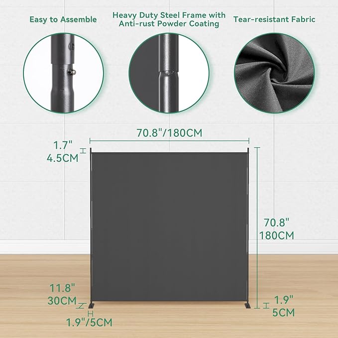 Helios&Hestia 1-Panel 6 ft Tall Indoor Folding Room Divider, Portable Privacy - Image 6