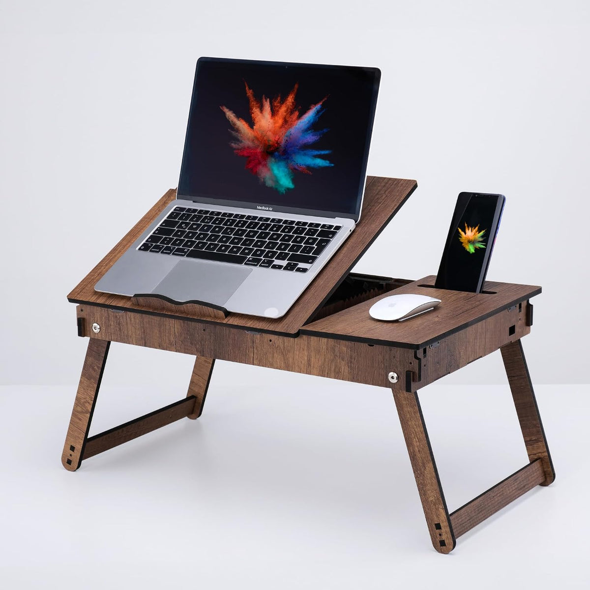 Vigo Wood Laptop Stand with Adjustable Tilt, Folding Legs and Storage Space, ...