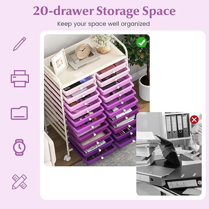 Happygrill 20-Drawer Organizer Cart Tools, Mobile Utility Storage Cart - Image 6