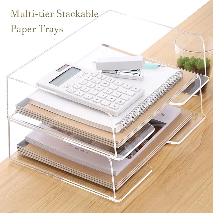 HeZone Acrylic Paper Tray Desk Organizers and Office Suplies Document Storage - Image 2