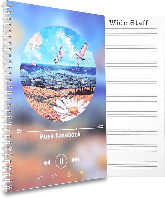 MUDOR Spiral-Bound Blank Sheet Music Notebook, 100 Pages Wide Staff Manuscript by MUDOR