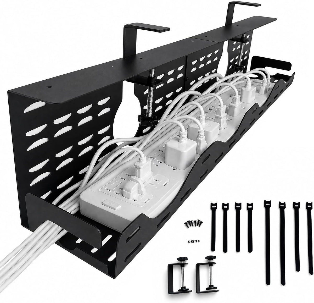 Under Desk Cable Management Tray, Expandable Metal Organizer