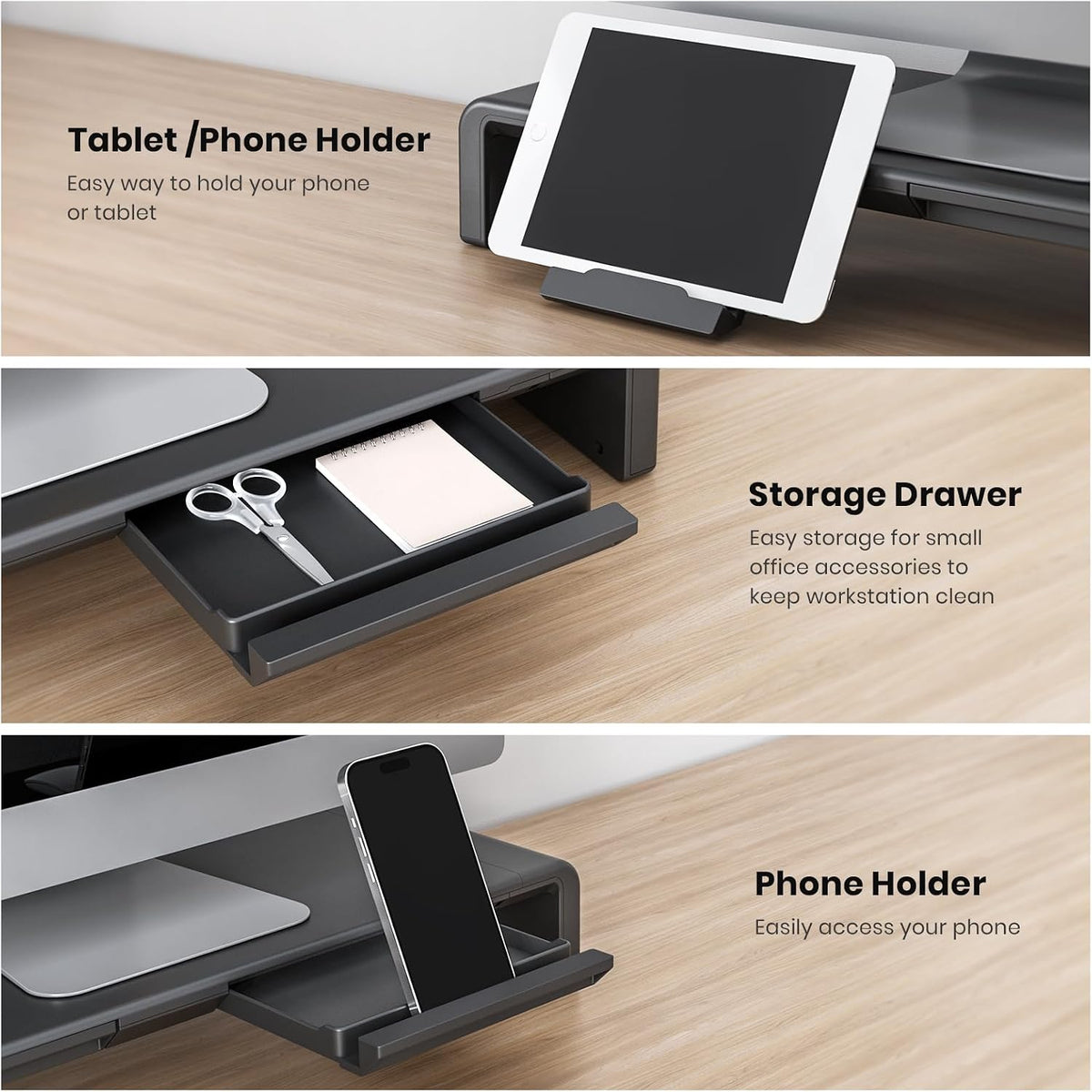 Klearlook Computer Monitor Stand for Desk, Adjustable Foldable Monitor Riser ...