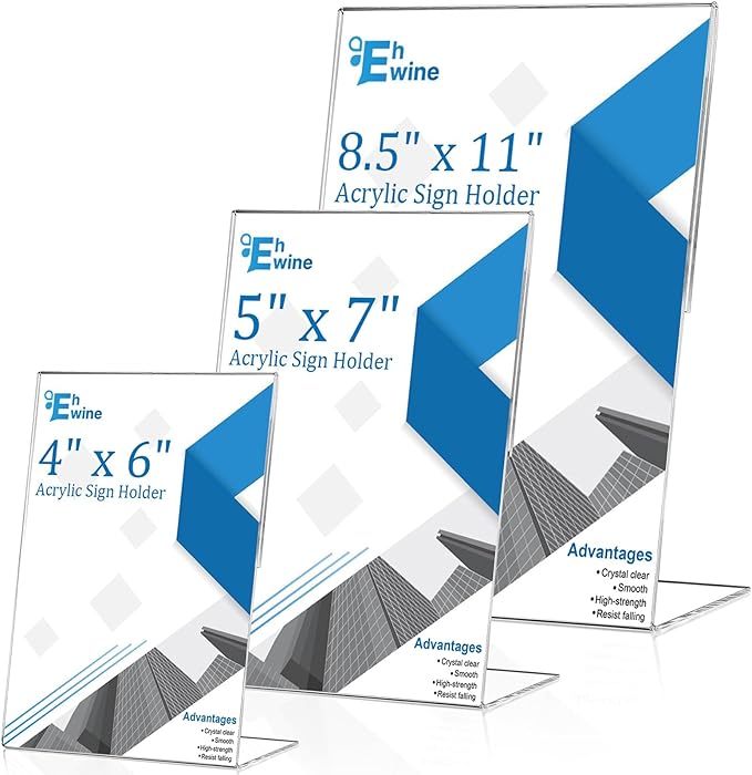 EHWINE 24 Pack 5 x 7 Acrylic Sign Holder, Vertical Slanted Back Paper Holder - Image 7