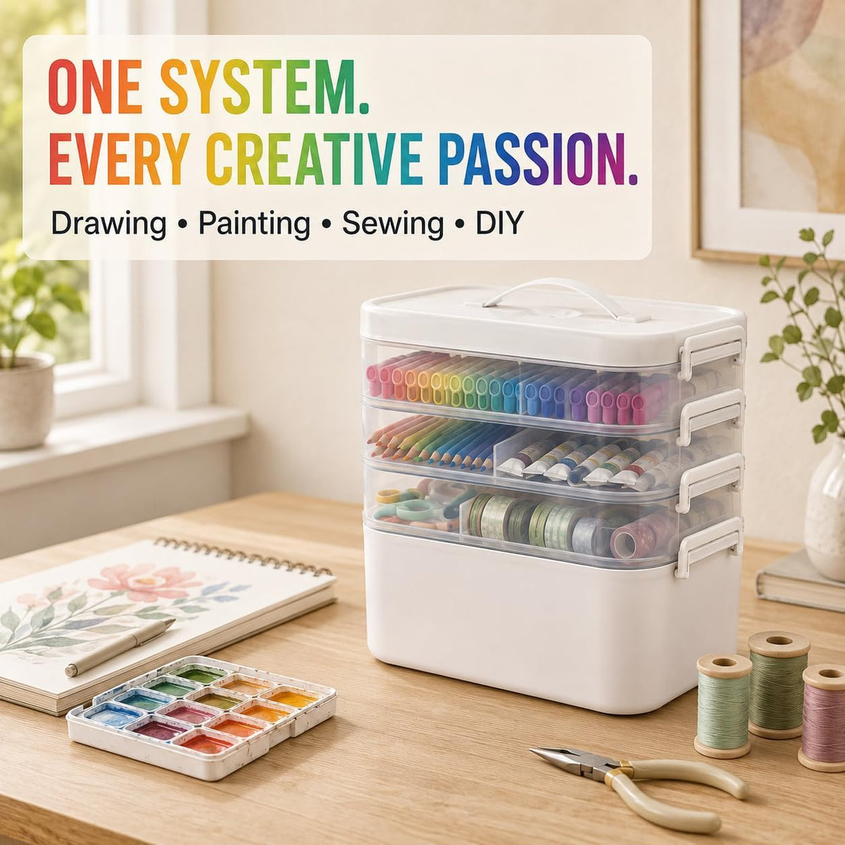 16 QT Art Supply Storage Organizer, 4-Tier with Removable Trays