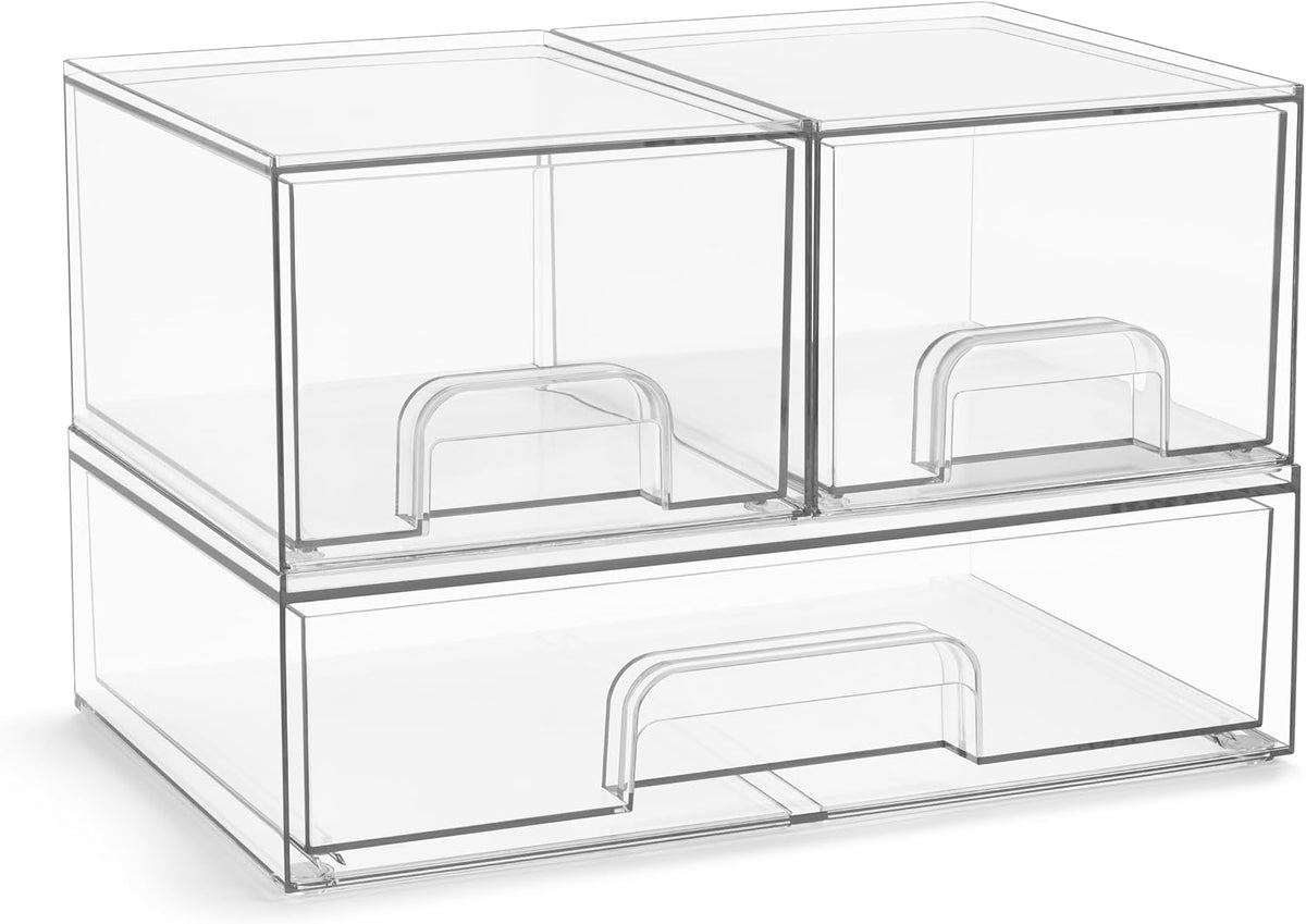 Sorbus Clear Stackable Storage Drawers (3 Pack, 4.4'' Tall and 12.1&#...