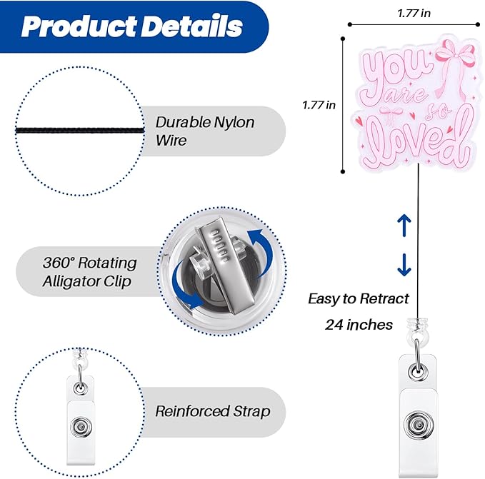 You are So Loved Cute Bow Nurse Badge Reel, Retractable ID Card Badge Holders - Image 2