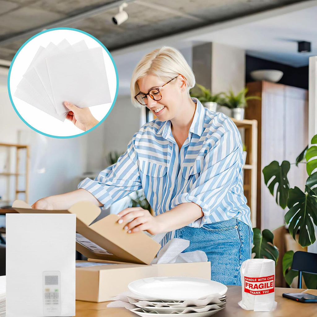 Dish Packing Supplies for Moving,320 Moving Supplies 4 Sizes (16 x 12", 12 x 12", 12 x 7.8", 7.8 x 7.8"),with 60 Fragile Stickers,High density thicker Cushion Foam for Plate Packing Shipping Storage.