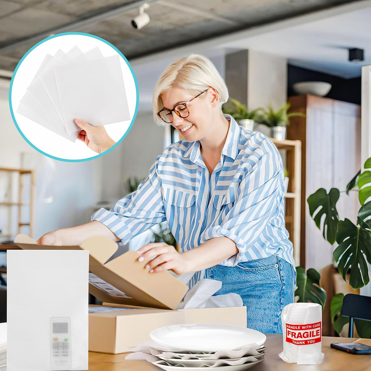 Dish Packing Supplies for Moving,320 Moving Supplies 4 Sizes (16 x 12", 12 x 12", 12 x 7.8", 7.8 x 7.8"),with 60 Fragile Stickers,High density thicker Cushion Foam for Plate Packing Shipping Storage.