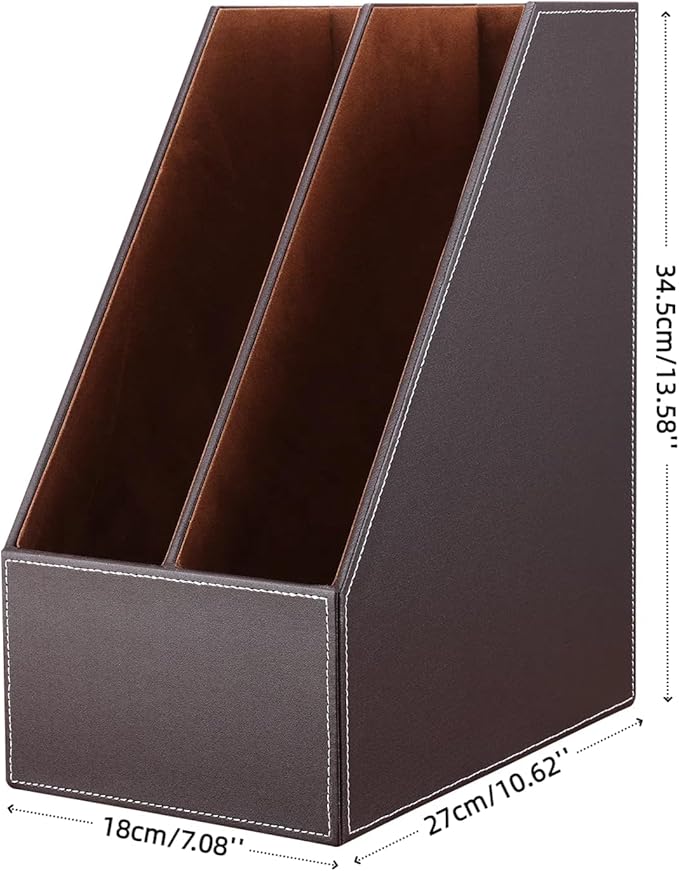 KINGFOM Wooden Leatherette Desktop File Folder Organizer and Document File - Image 3