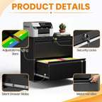2 Drawer Lateral File Cabinet with Lock, Metal File Cabinets for Home Office, Office Furniture for Organization Hanging Legal/Letter/A4, Metal Filing Cabinet Storage Cabinet, Require Assembly, Black