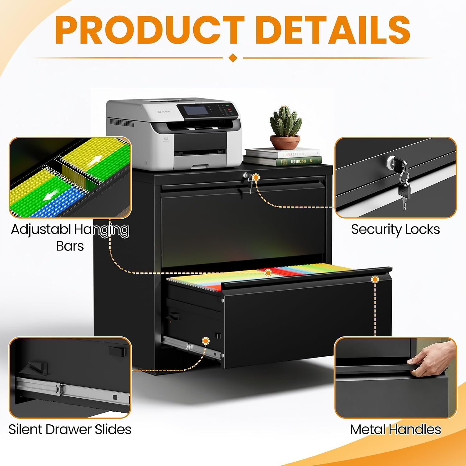 2 Drawer Lateral File Cabinet with Lock, Metal File Cabinets for Home Office, Office Furniture for Organization Hanging Legal/Letter/A4, Metal Filing Cabinet Storage Cabinet, Require Assembly, Black