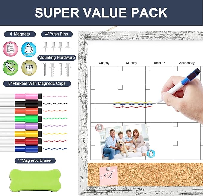 Dry Erase Calendar for Wall, 17x13 Inches Whiteboard Calendar Cork Board Combo - Image 5