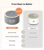 dreamegg d1+ sound machine alarm clock, 29 soothing shown in use