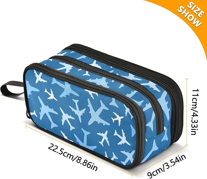 BOENLE Airplanes Blue Pencil Case Box Boys Girls Large Pencil Pouch - Image 4