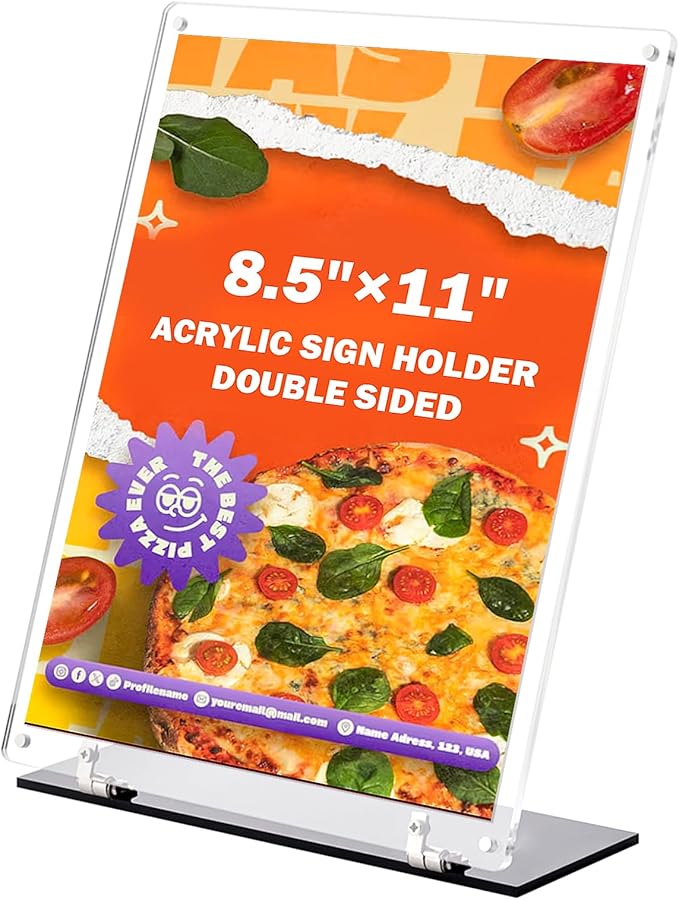 YHOLSDAS 180° Adjustable Acrylic Sign Holder 8.5"x11", Magnetic Table Paper - Image 8
