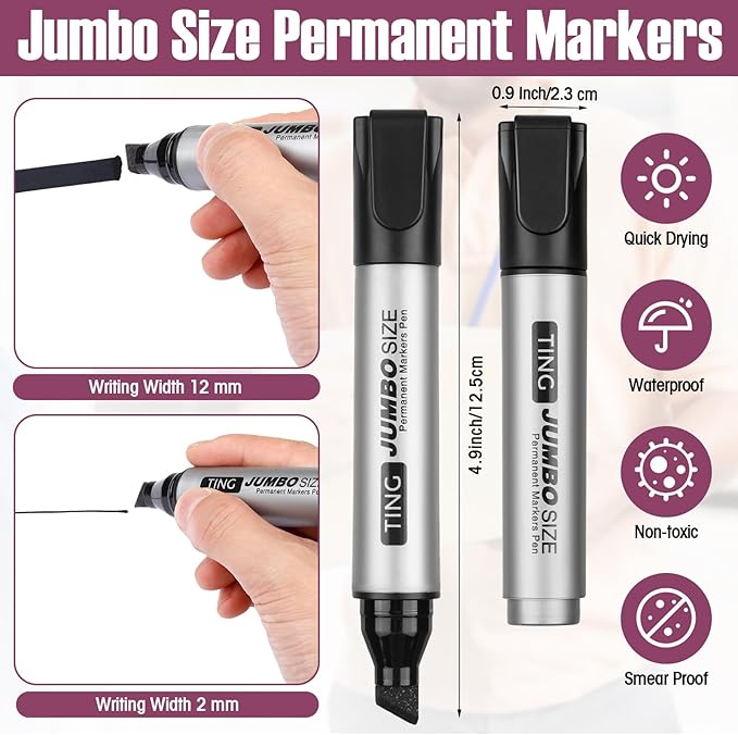 Fuutreo 10 Pack Jumbo Permanent Markers Bulk Large Chisel Tip Permanent Markers - Image 3